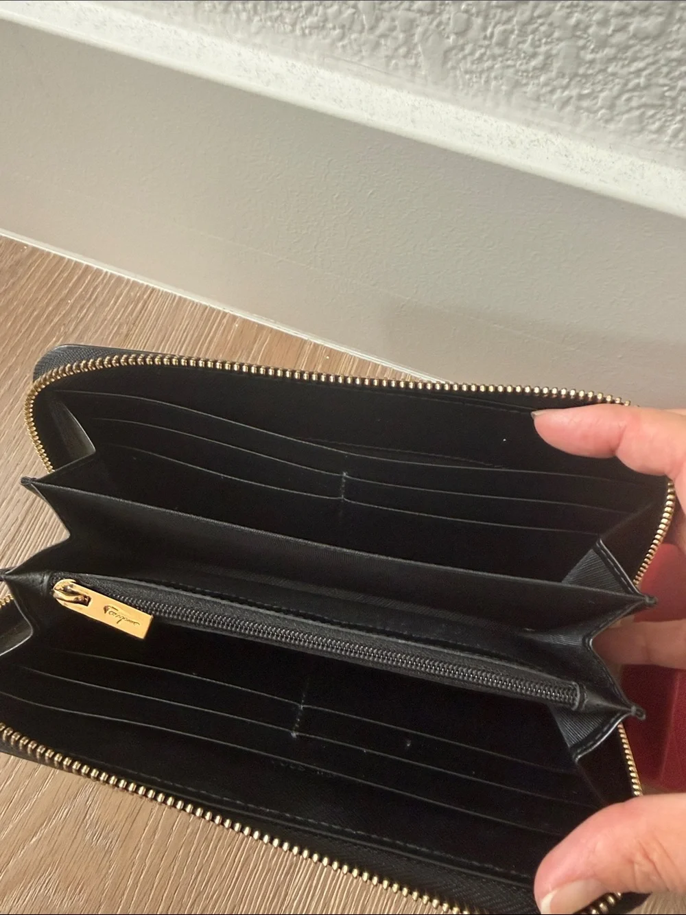 Salvatore Ferragamo Black Saffiano Leather Zip Lond Wallet
